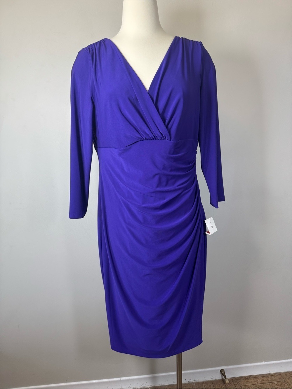 MICHAEL Michael Kors Purple V-Neck Ruched Midi Dress XS fit S-M NWOT
